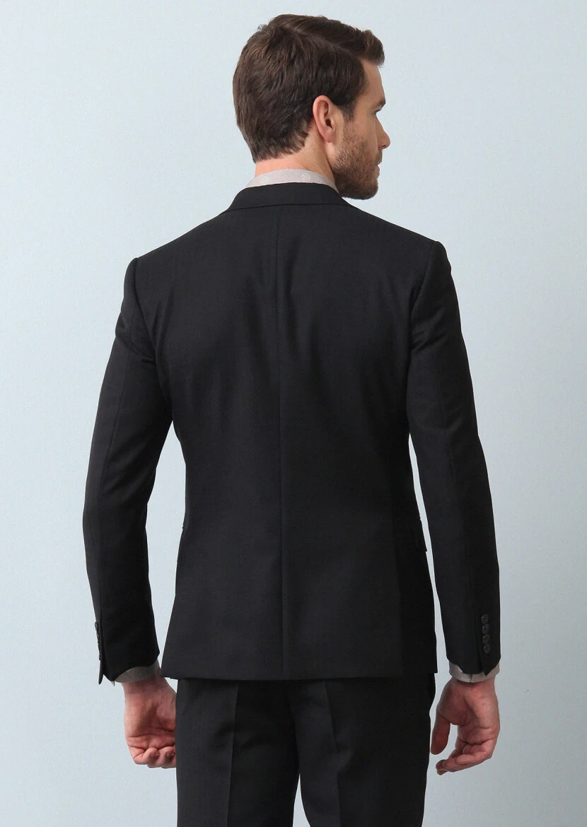 Black Checkered Zeroweight Slim Fit 100% Wool Suit - 5