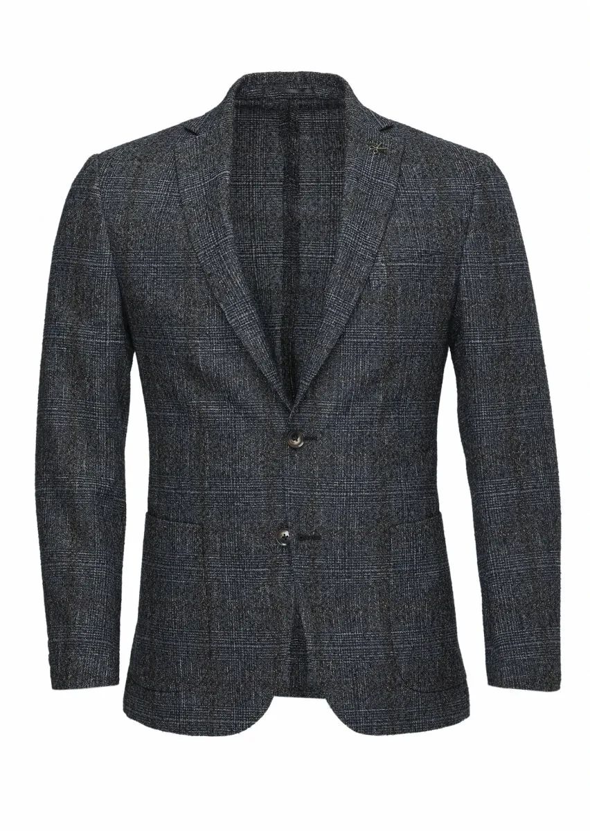 Black Checkered Zeroweight Slim Fit Wool Blended Jacket - 1