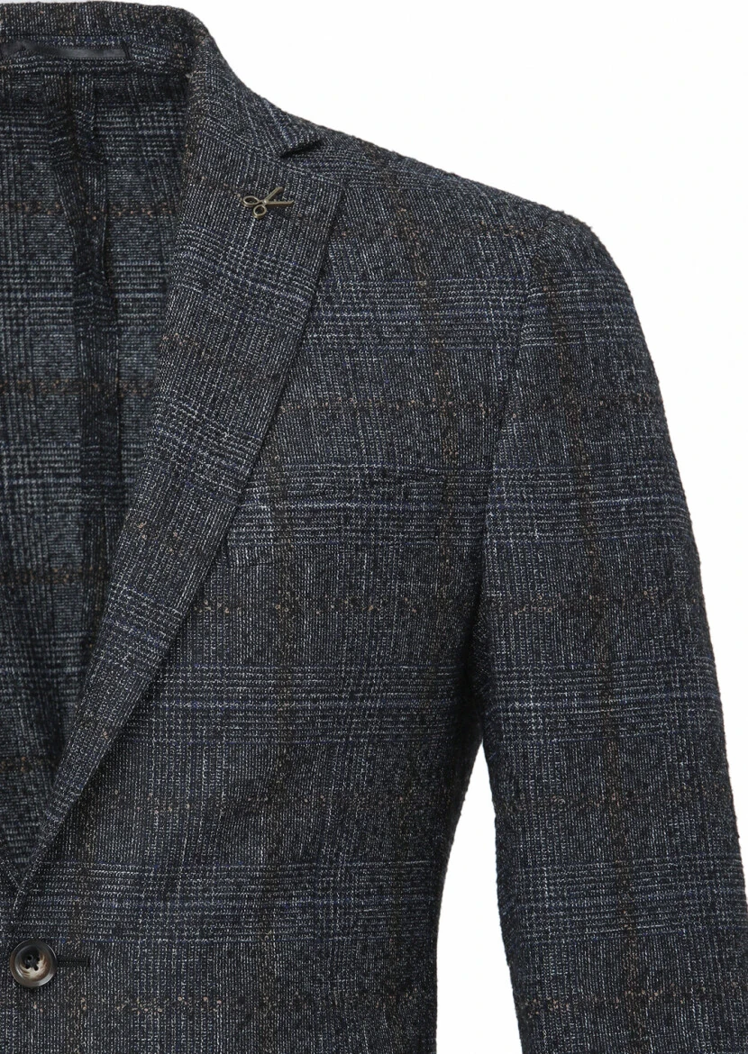 Black Checkered Zeroweight Slim Fit Wool Blended Jacket - 2