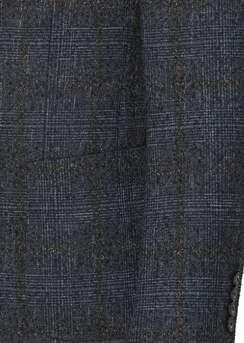 Black Checkered Zeroweight Slim Fit Wool Blended Jacket - 3