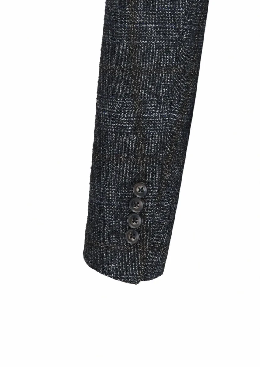 Black Checkered Zeroweight Slim Fit Wool Blended Jacket - 4