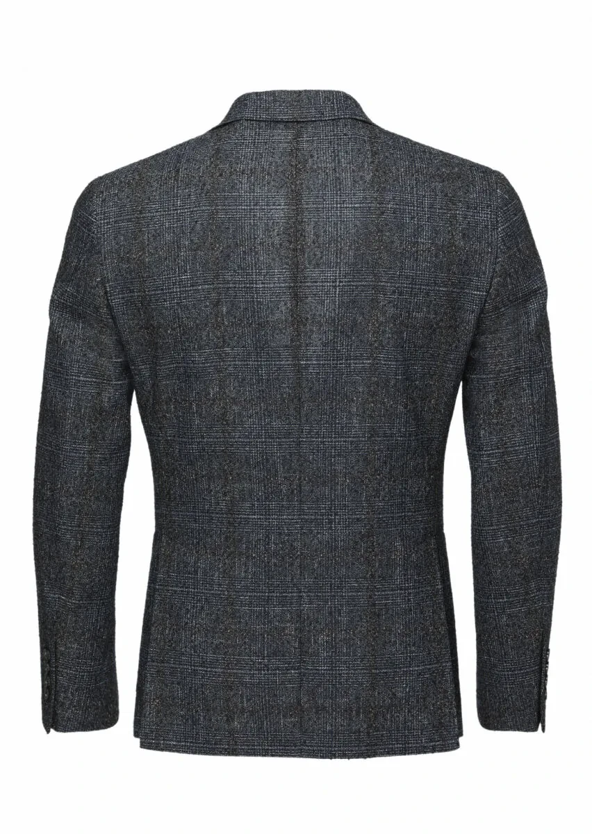 Black Checkered Zeroweight Slim Fit Wool Blended Jacket - 5