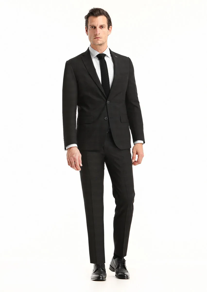 Black Checkered Zeroweight Slim Fit Wool Blended Suit - 1