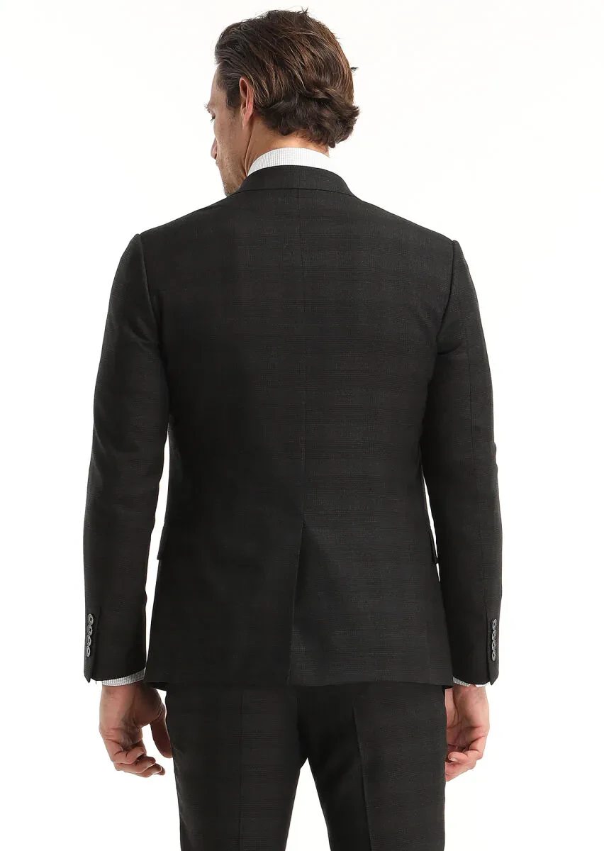 Black Checkered Zeroweight Slim Fit Wool Blended Suit - 4
