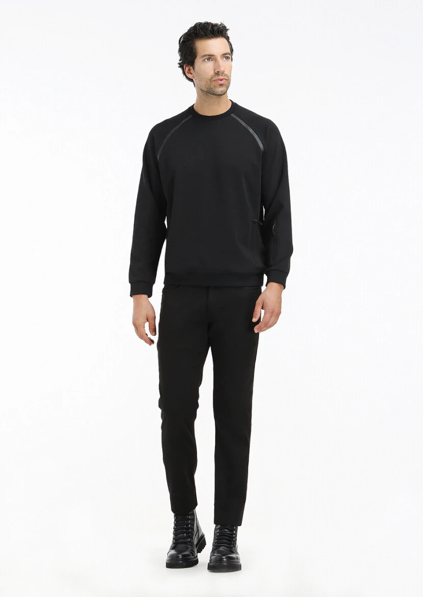 Black Crew Neck Plain Sweatshirt - 1