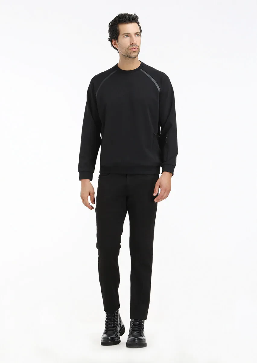 Black Crew Neck Plain Sweatshirt - 1