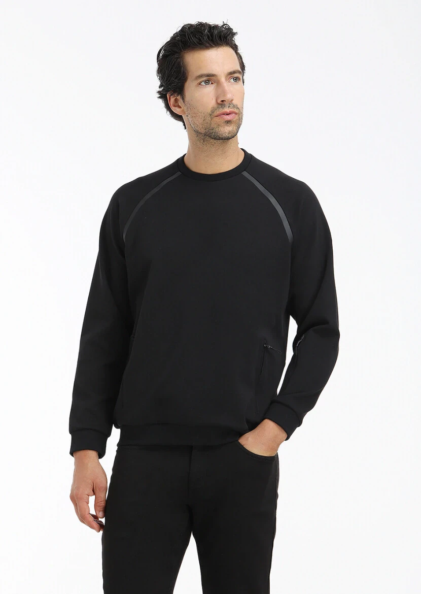 Black Crew Neck Plain Sweatshirt - 3