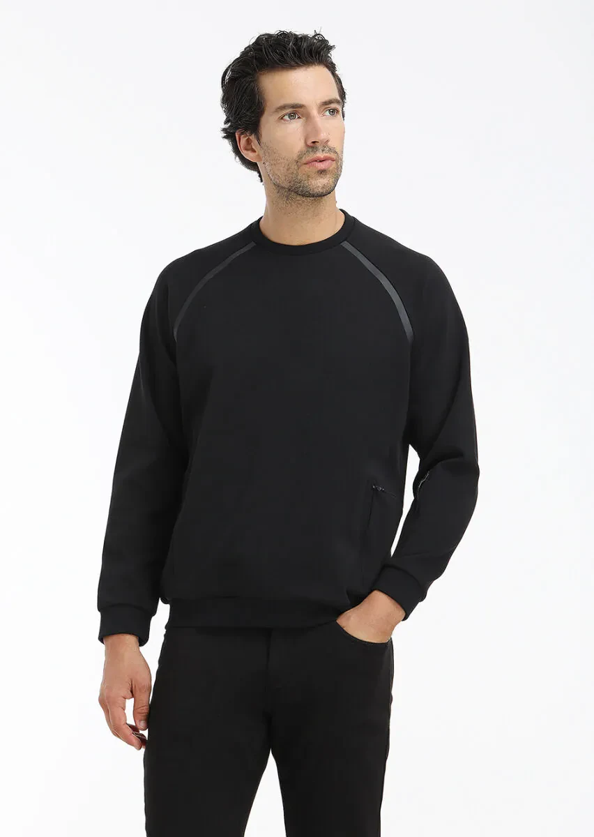 Black Crew Neck Plain Sweatshirt - 3
