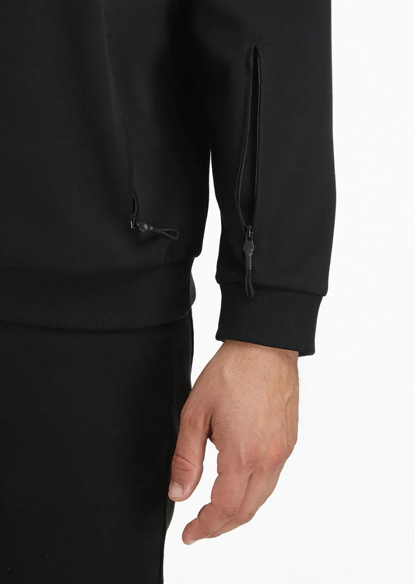 Black Crew Neck Plain Sweatshirt - 4