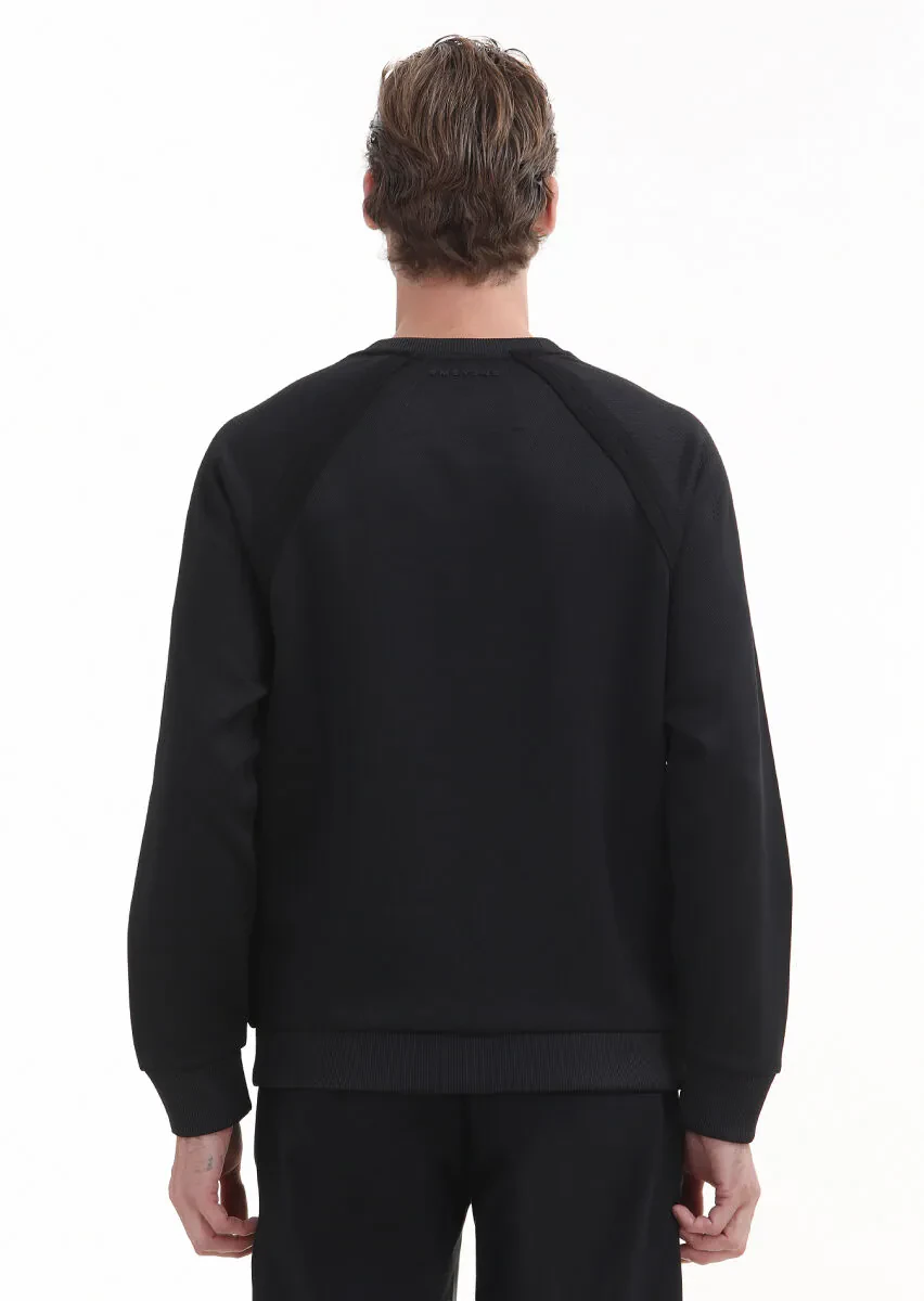 Black Crew Neck Plain Sweatshirt - 4