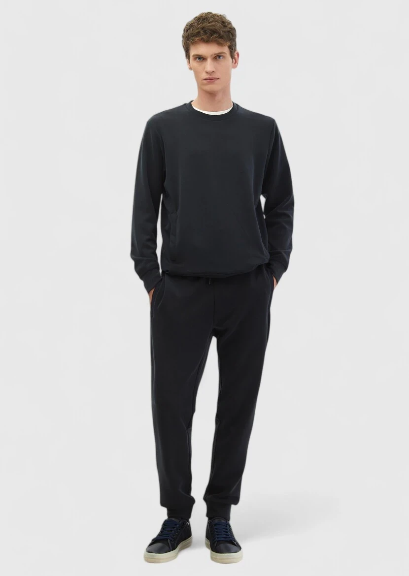 Black Crew Neck Plain Sweatshirt - RAMSEY