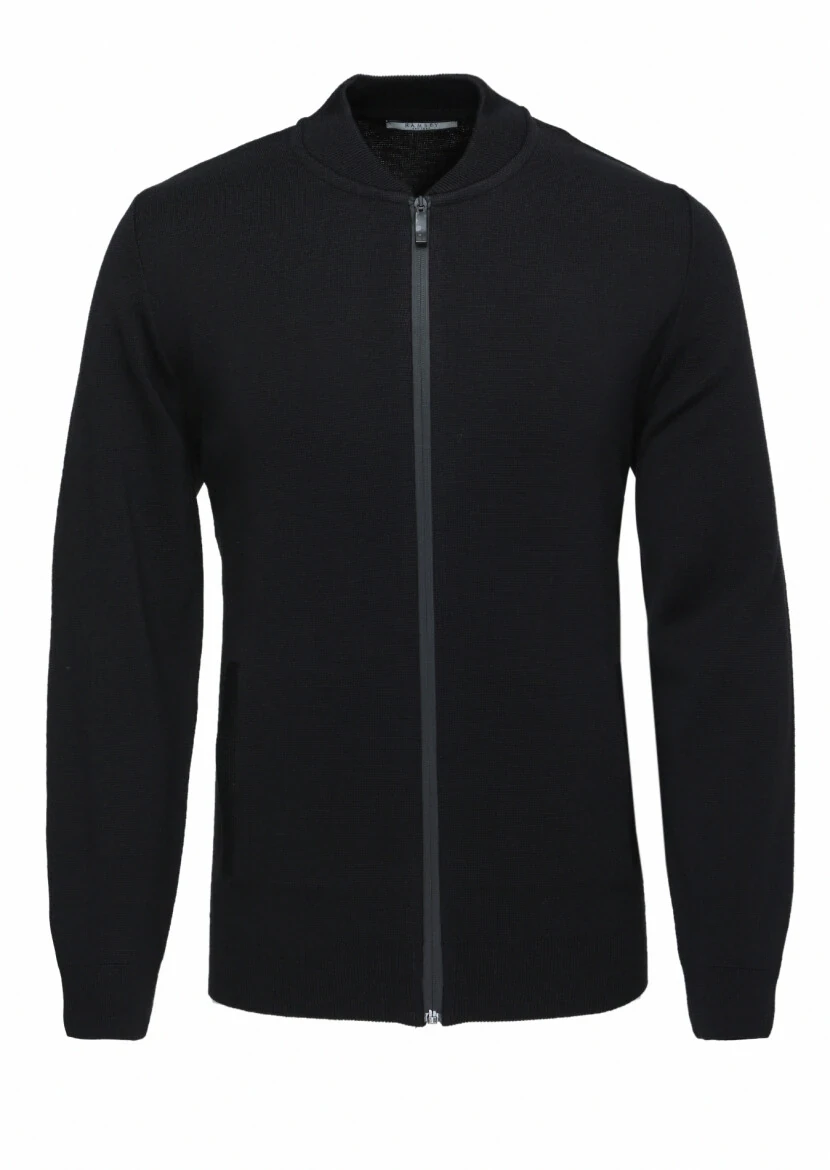 Black Hooded Plain Knitting Wool Blended Cardigan - 5