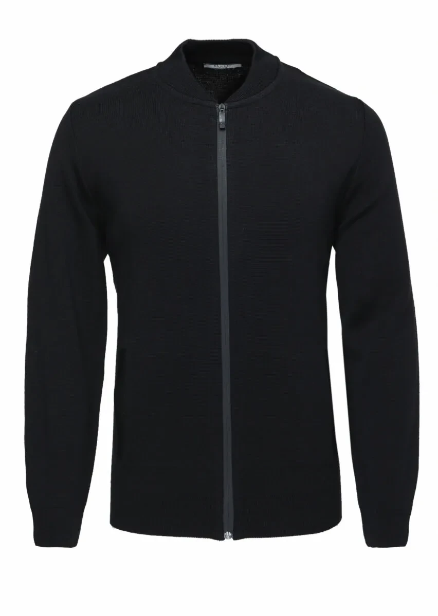 Black Hooded Plain Knitting Wool Blended Cardigan - 5