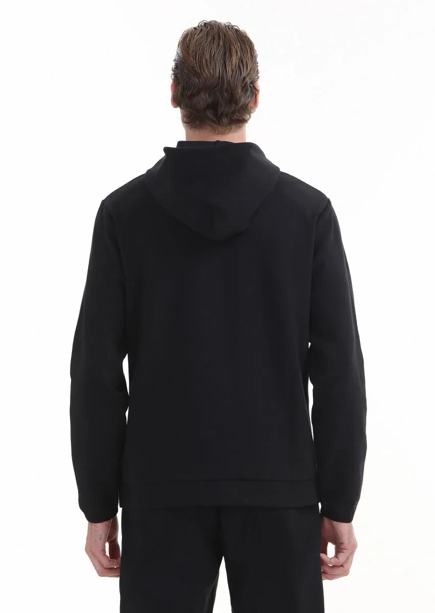 Black Hooded Plain Sweatshirt - 5