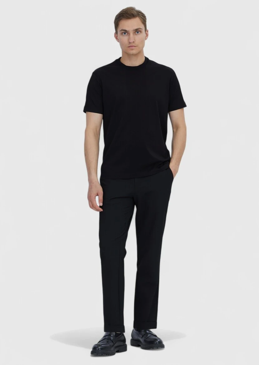 Black Jacquard Crew Neck 100% Cotton T-Shirt - RAMSEY