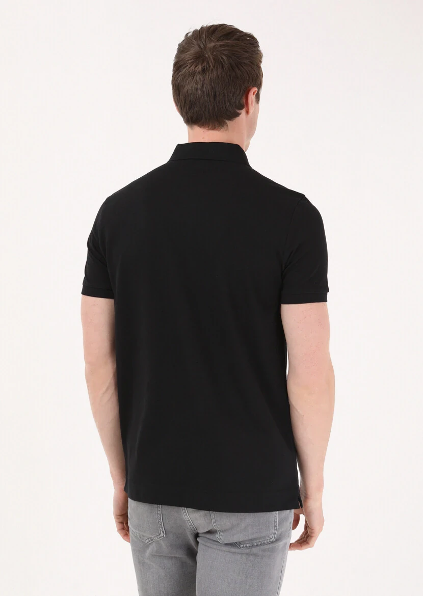 Black Jacquard Polo Neck 100% Cotton T-Shirt - 5