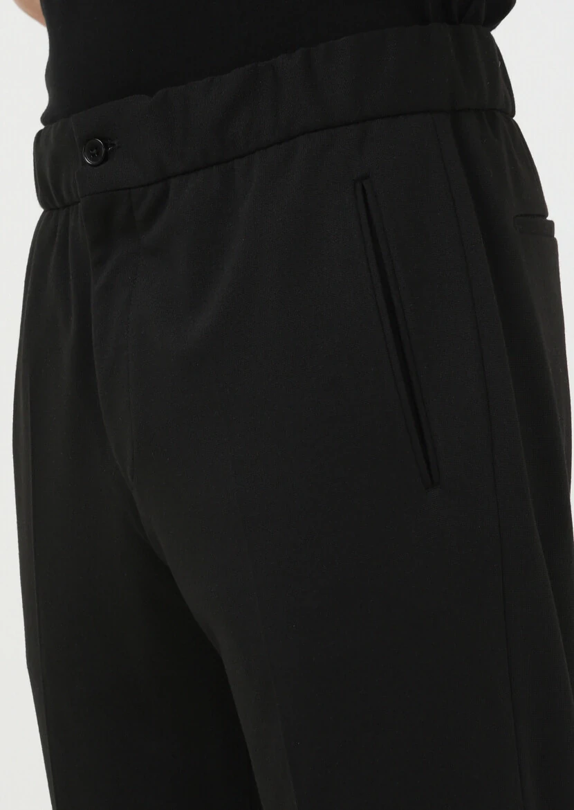 Black Knitting Fitted Fit Casual Trousers - 2