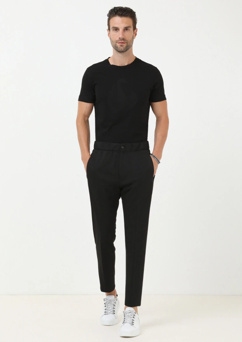 Black Knitting Fitted Fit Casual Trousers - 3