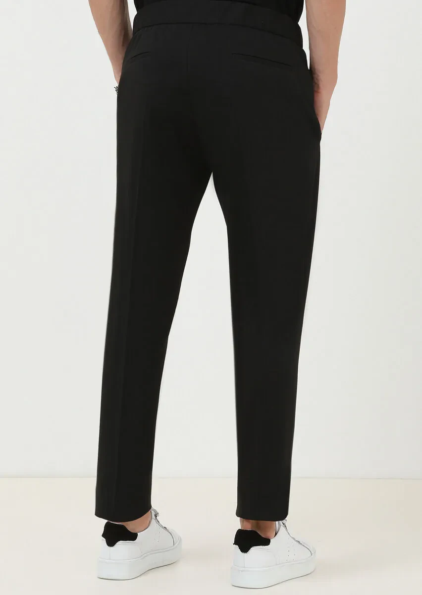 Black Knitting Fitted Fit Casual Trousers - 5