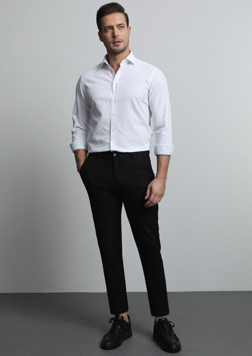 Black Knitting Jogging Fit Casual Cotton Blended Trousers - 3