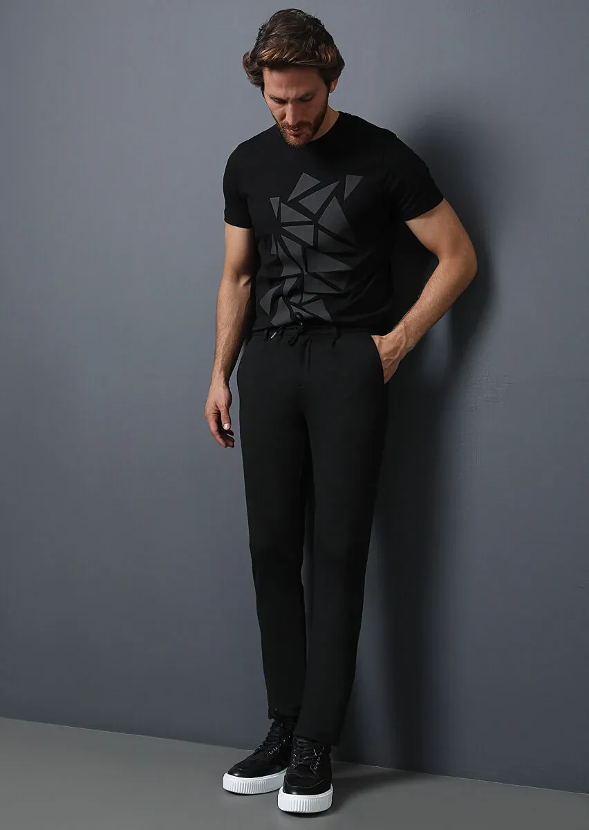 Black Knitting Jogging Fit Casual Trousers - 1