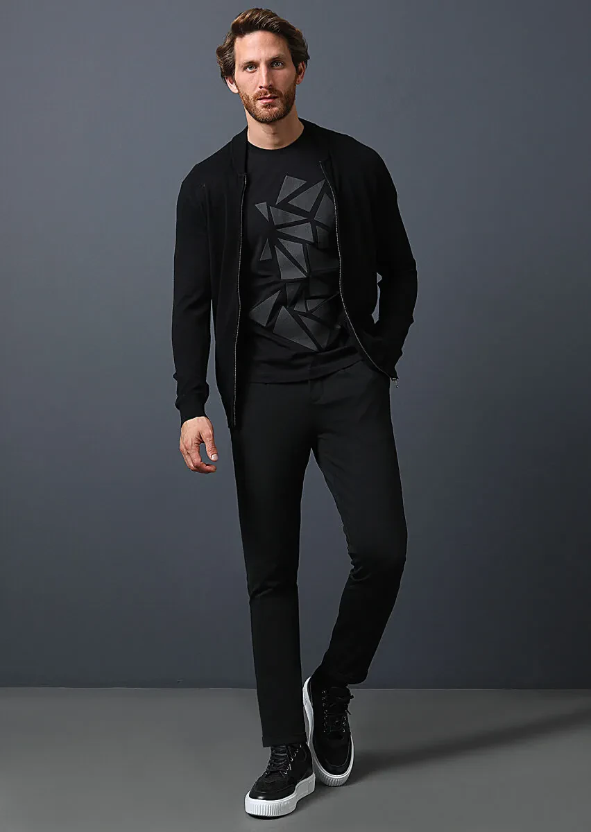 Black Knitting Jogging Fit Casual Trousers - 4