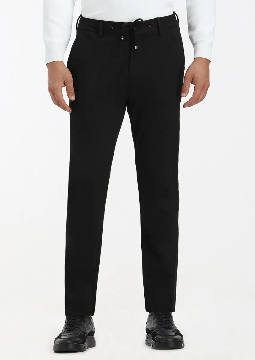 Black Knitting Jogging Fit Casual Trousers - 2