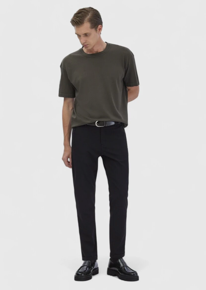 Black Knitting Jogging Fit Casual Trousers - RAMSEY