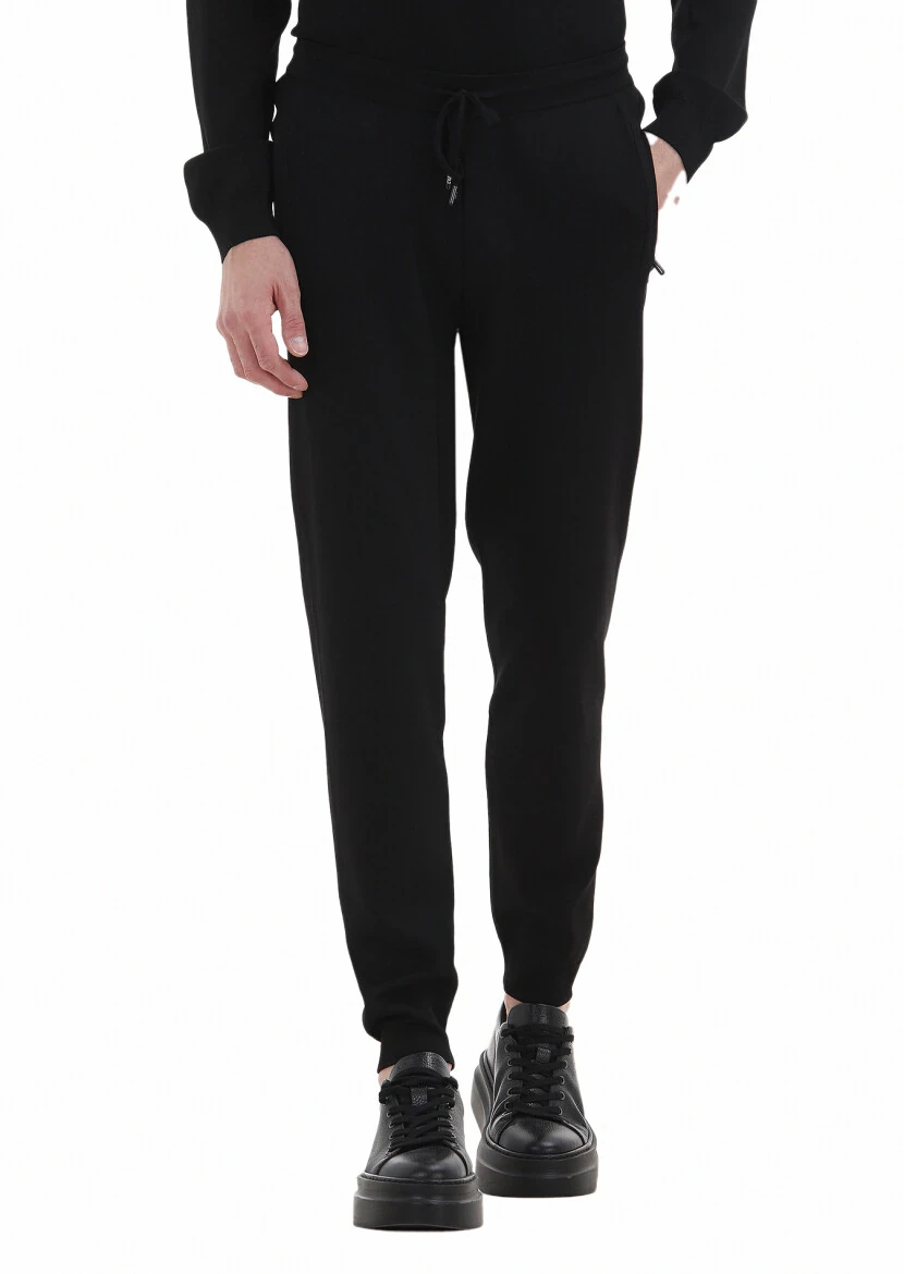 Black Knitting Regular Fit Casual Knit Pants 