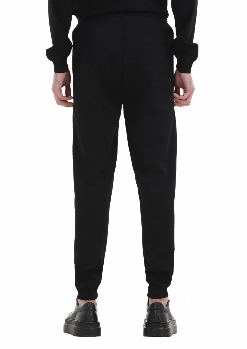 Black Knitting Regular Fit Casual Knit Pants - 4