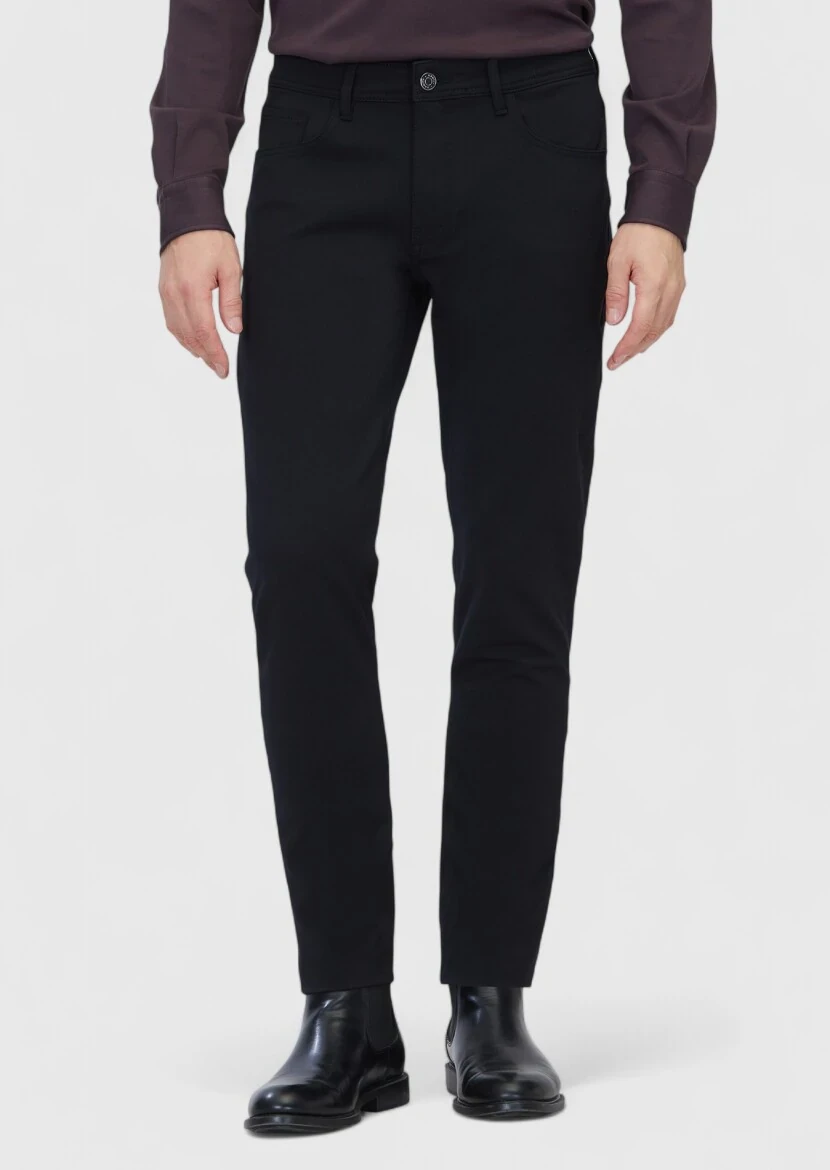 Black Knitting Slim Fit Casual Trousers - RAMSEY