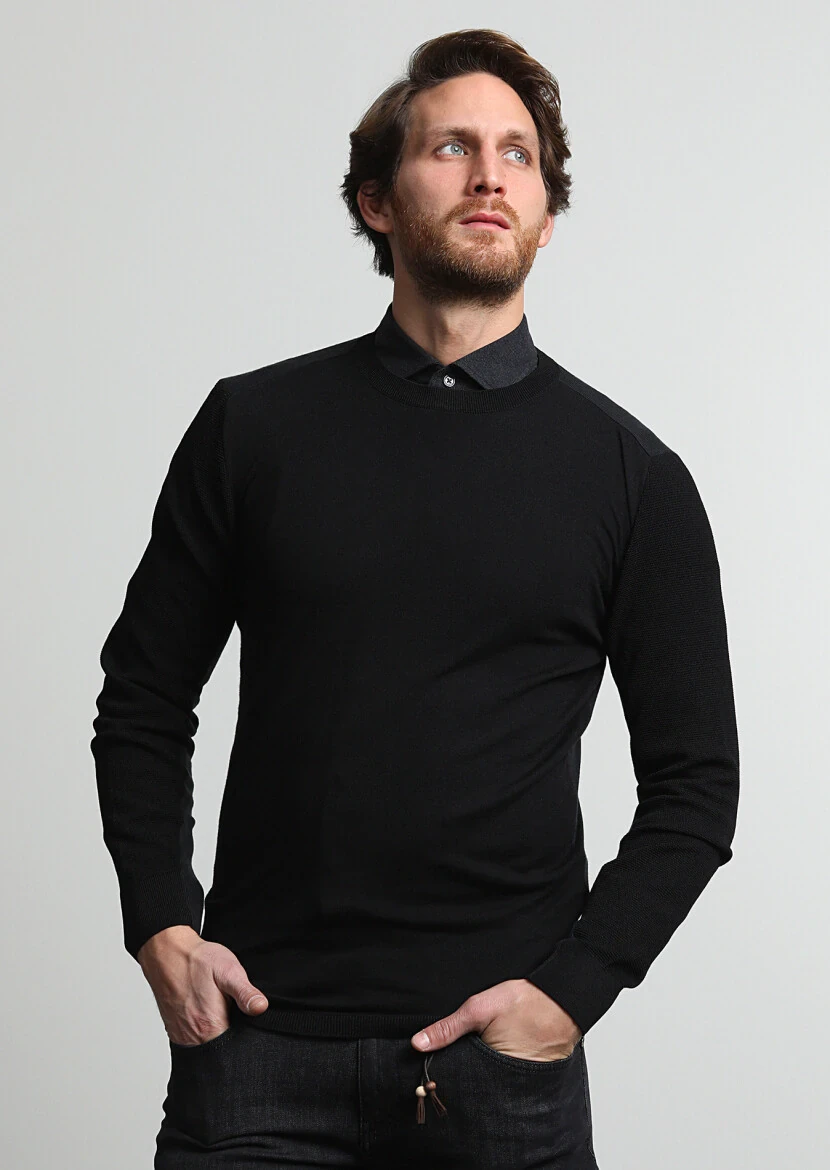 Black Knitwear Sweatshirt - 1