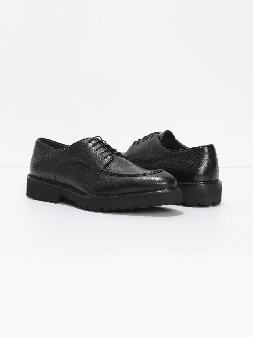 Black Leather Casual Shoes - 3