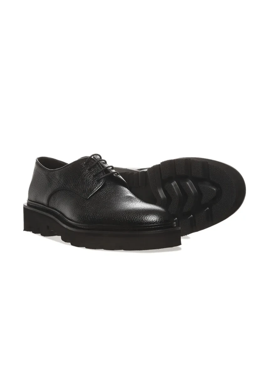 Black Leather Casual Shoes - 3