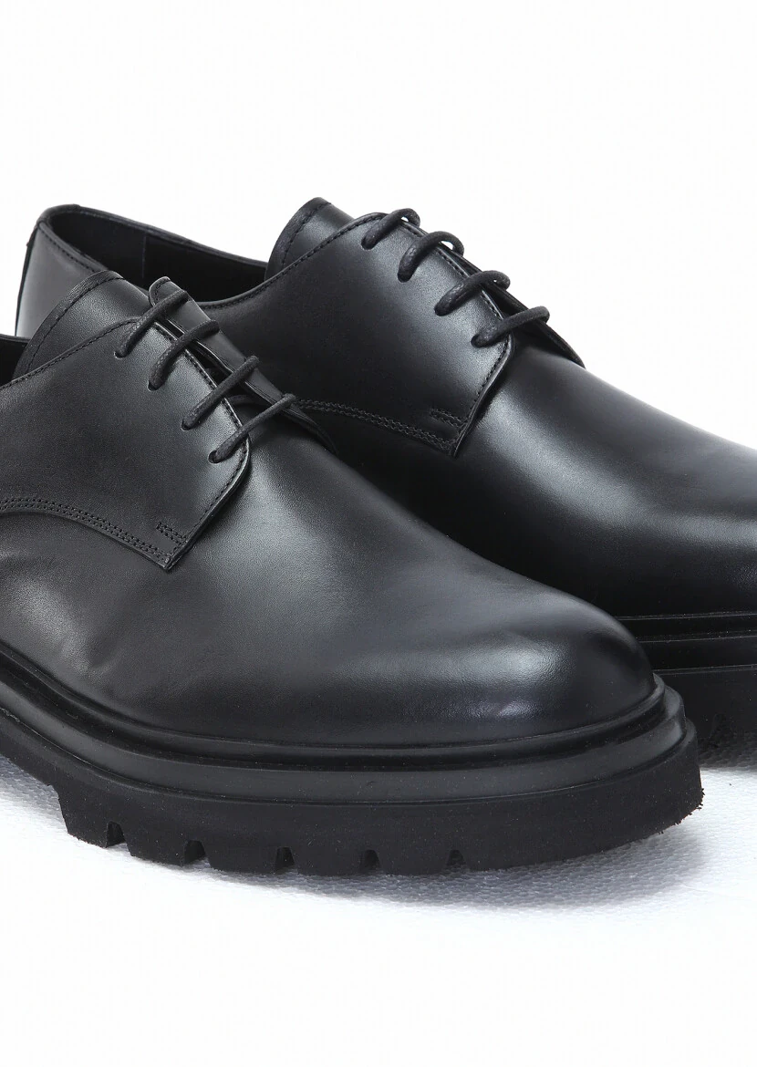 Black Leather Casual Shoes - 3