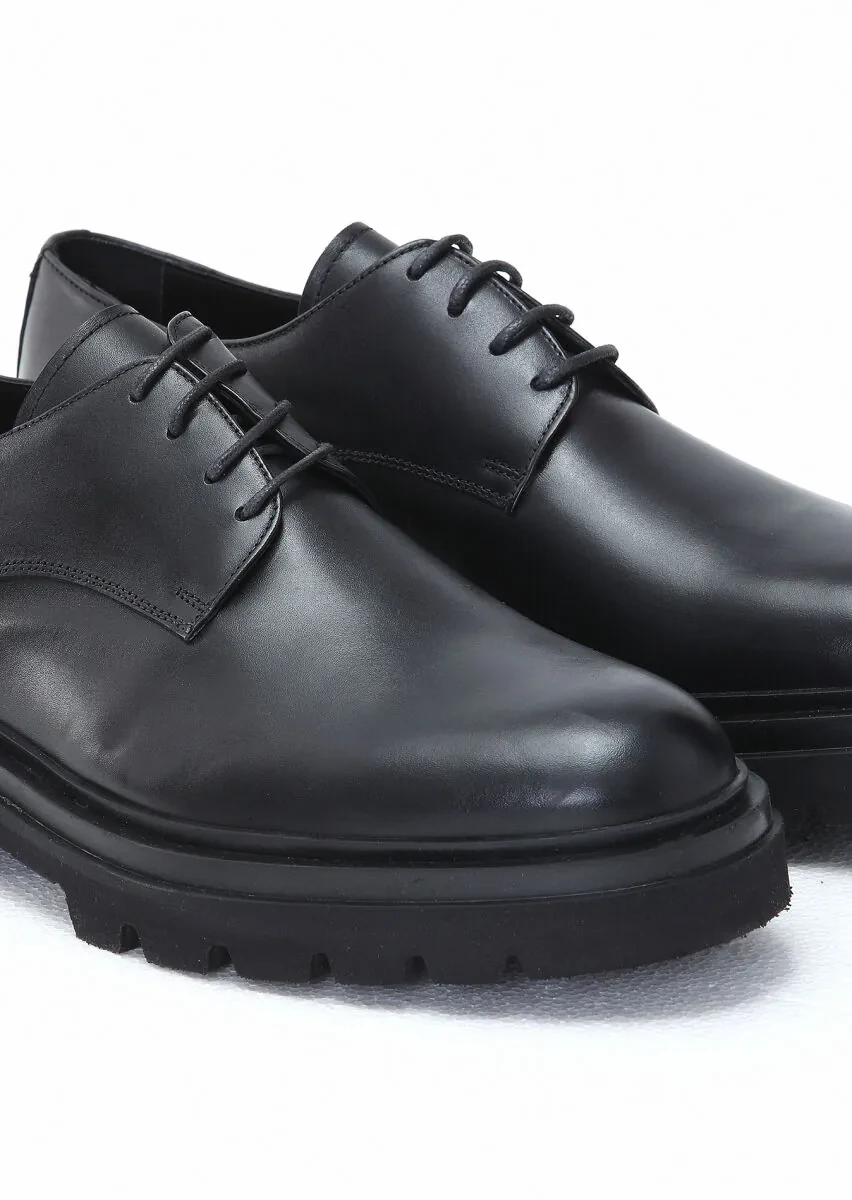 Black Leather Casual Shoes - 3