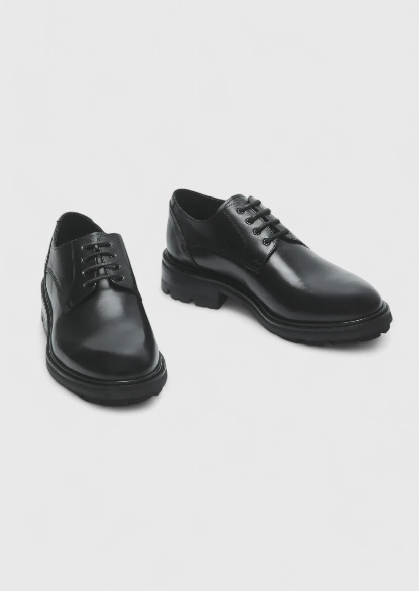 Black Leather Casual Shoes - 3