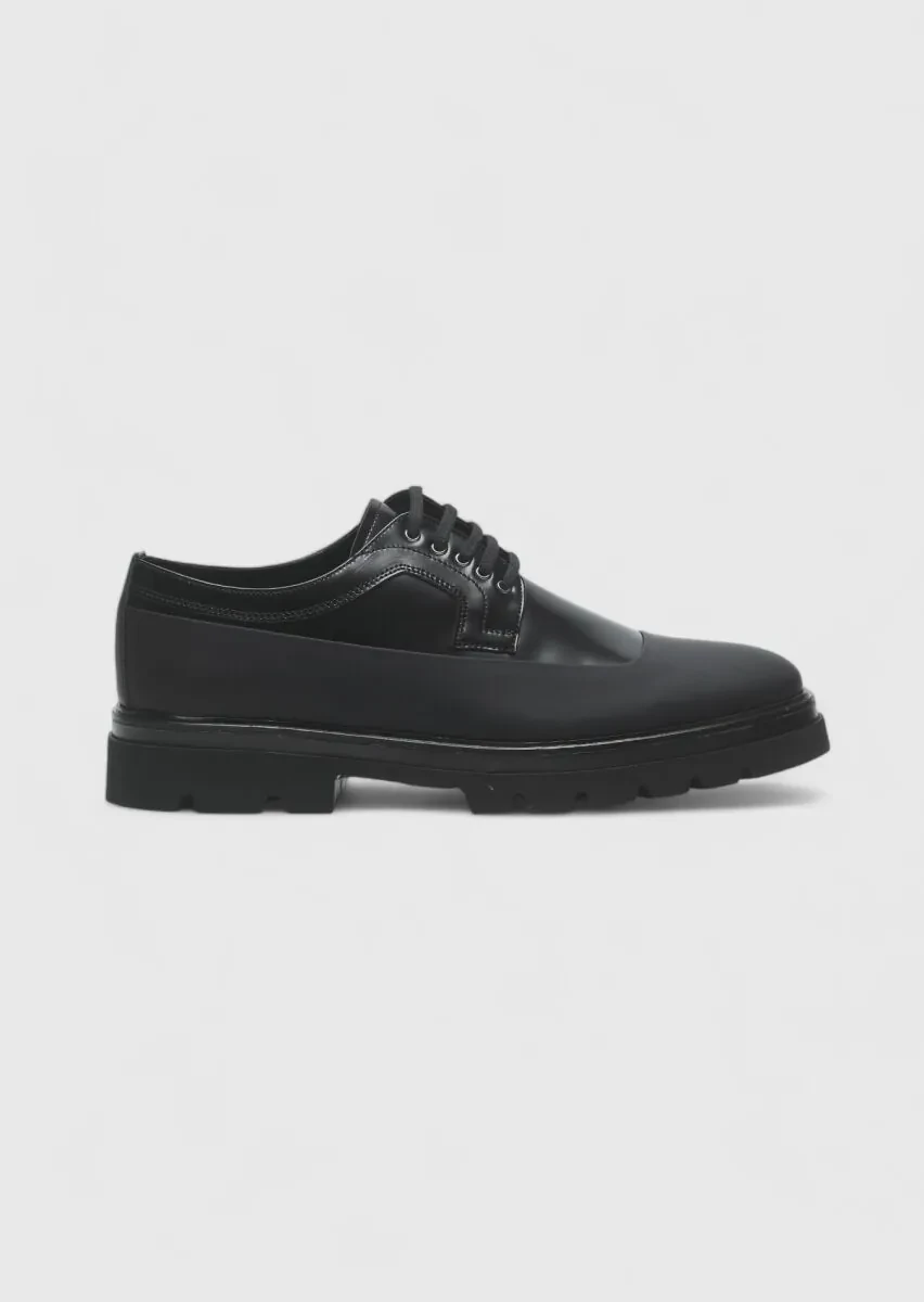 Black Leather Casual Shoes - 1