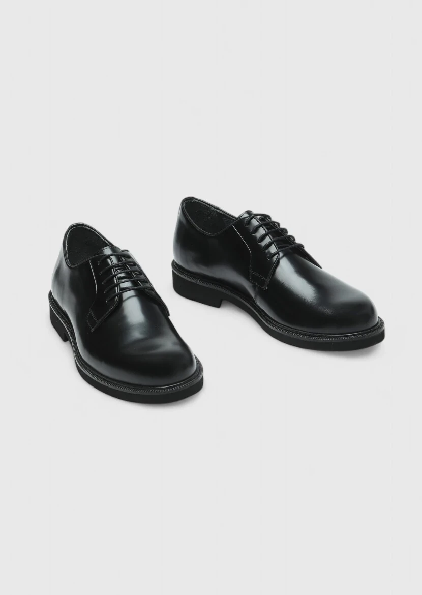 Black Leather Casual Shoes - 3