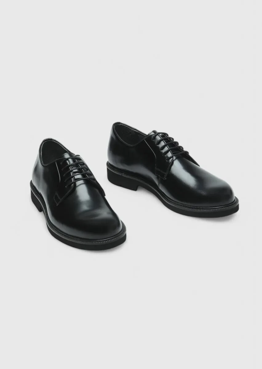 Black Leather Casual Shoes - 3