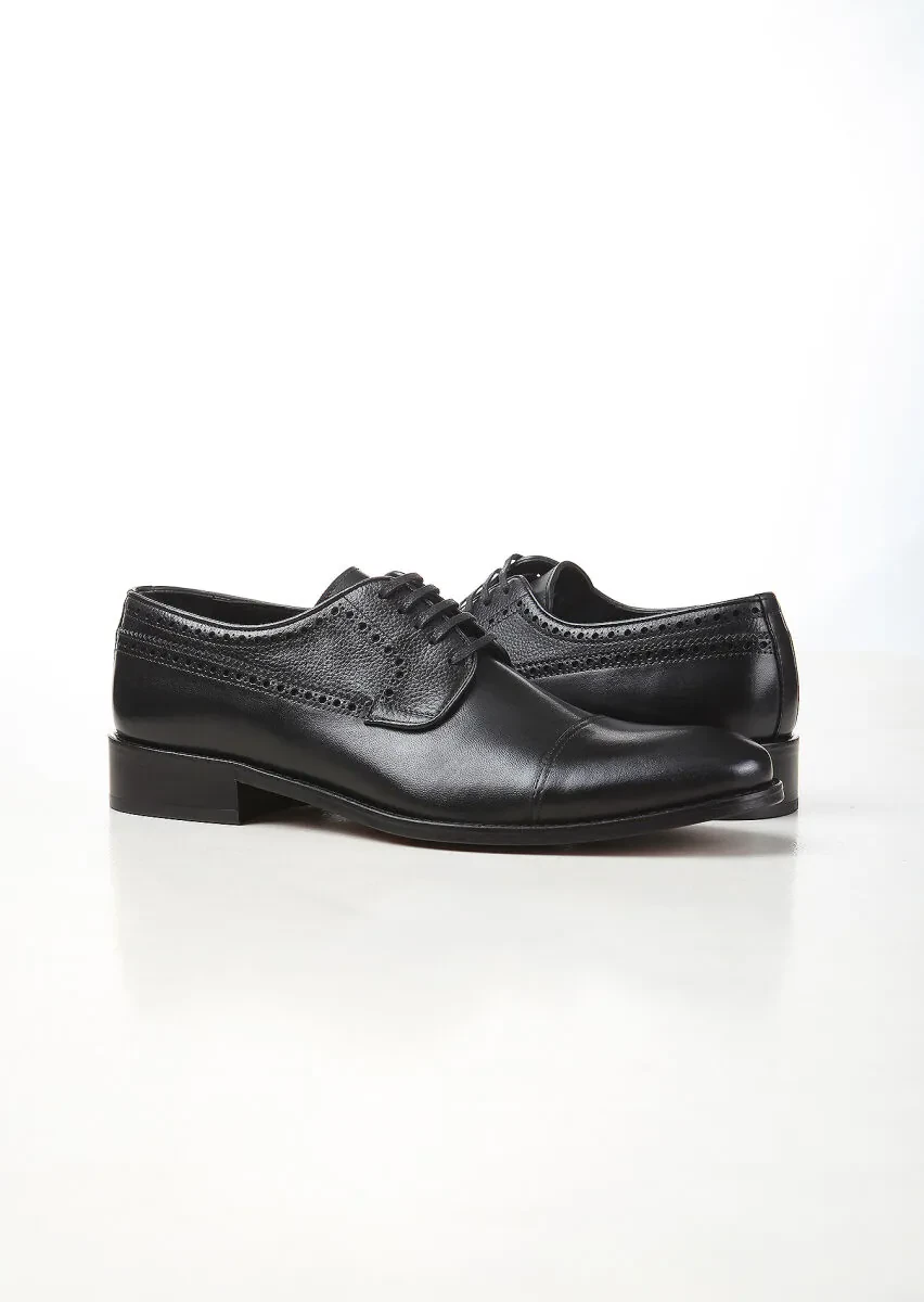 Black Leather Classical Shoes - 3