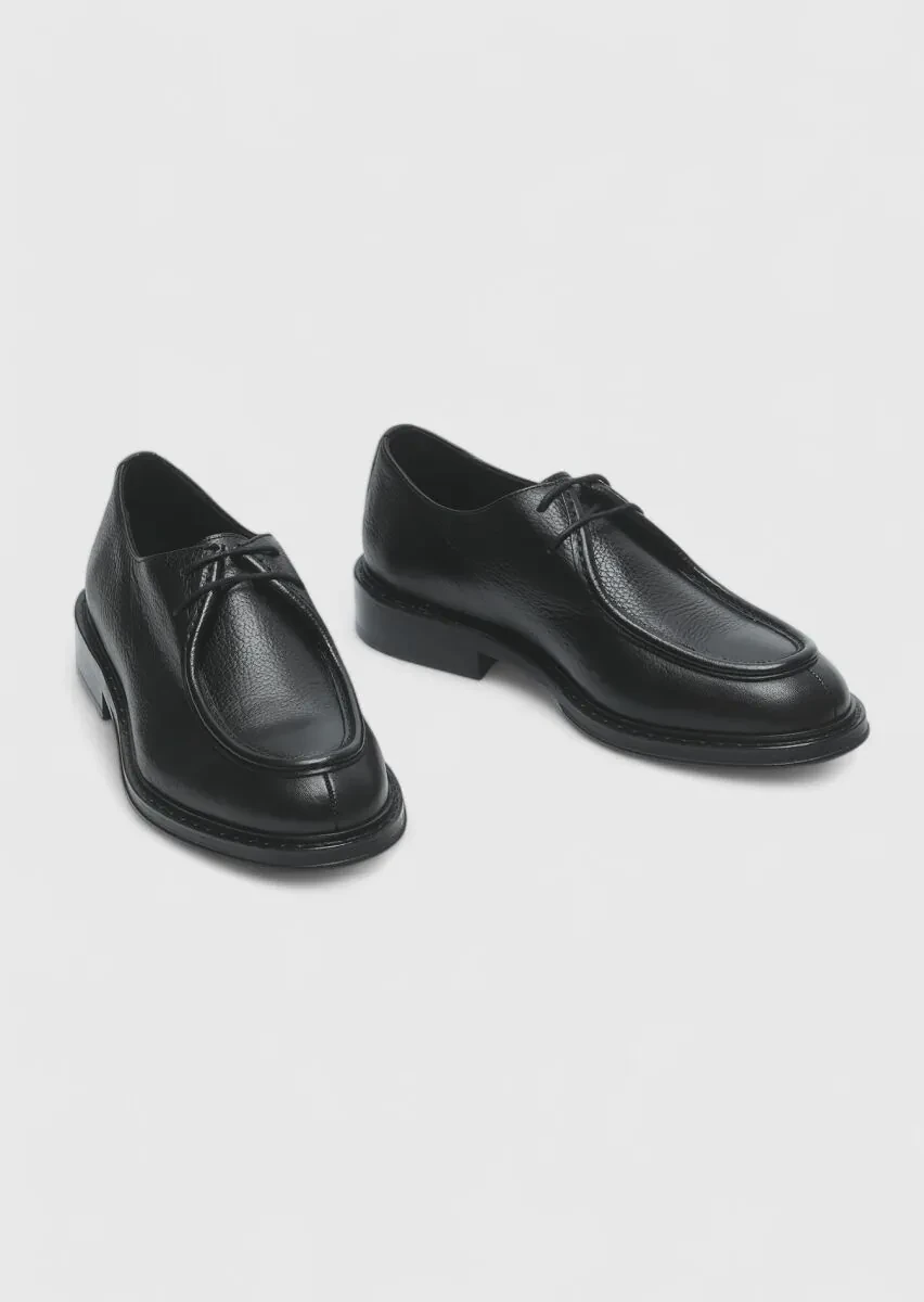 Black Leather Classical Shoes - 3