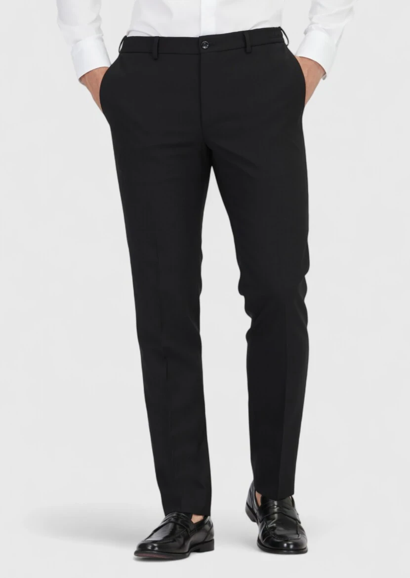 Black Material Comfort Fit Classical 100% Wool Trousers - RAMSEY