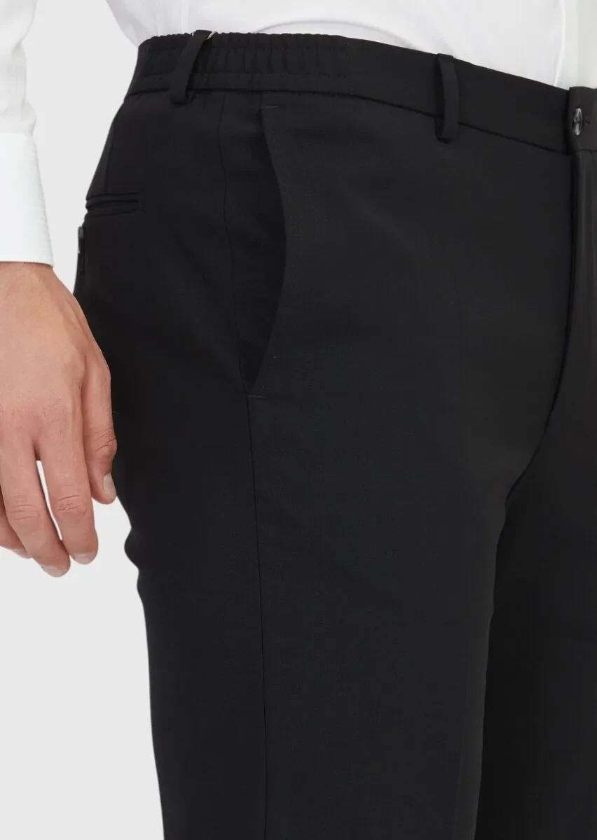 Black Material Comfort Fit Classical 100% Wool Trousers - 3