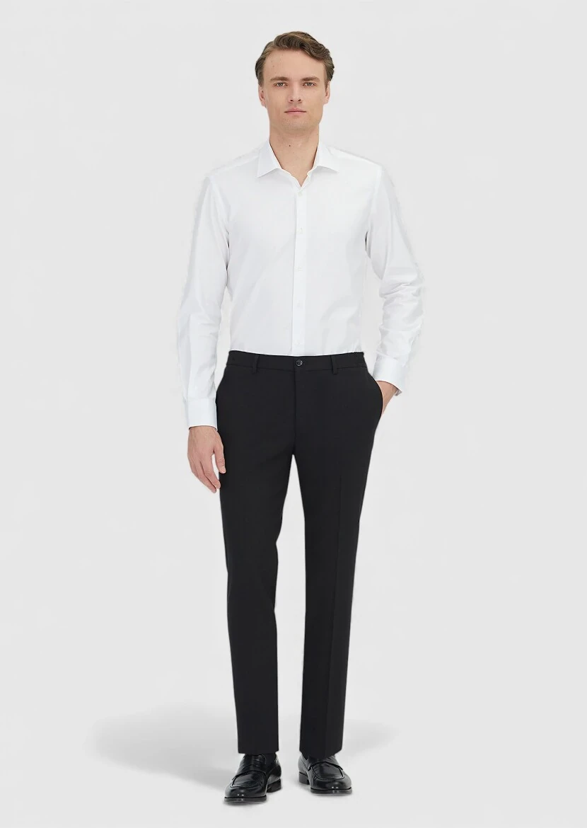 Black Material Comfort Fit Classical 100% Wool Trousers - 1