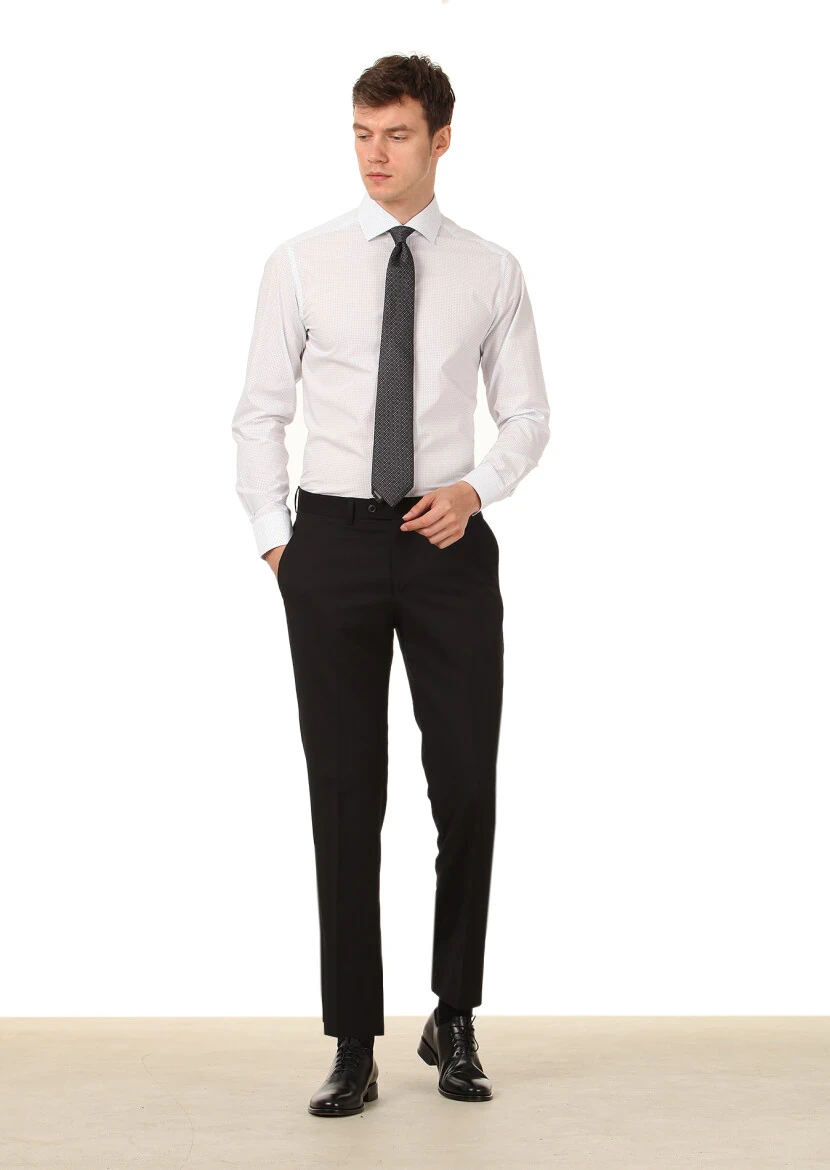 Black Material Modern Fit Classical 100% Wool Trousers - RAMSEY