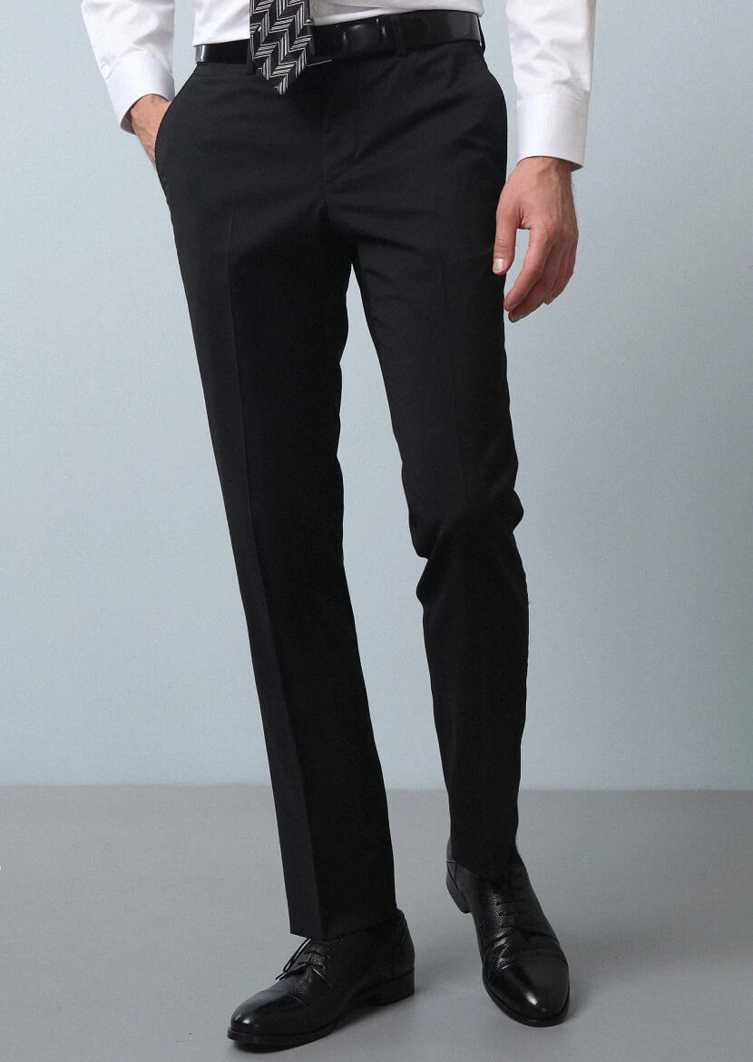 Black Material Modern Fit Classical 100% Wool Trousers - RAMSEY