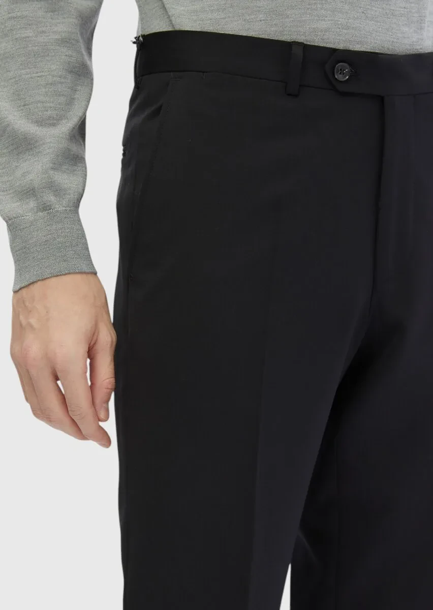 Black Material Modern Fit Classical 100% Wool Trousers - 4