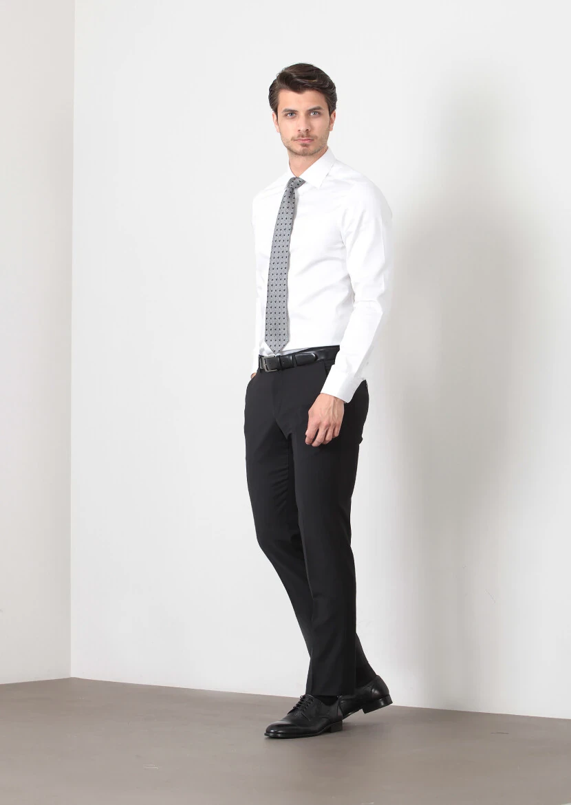 Black Material Modern Fit Classical Wool Blended Trousers - 1