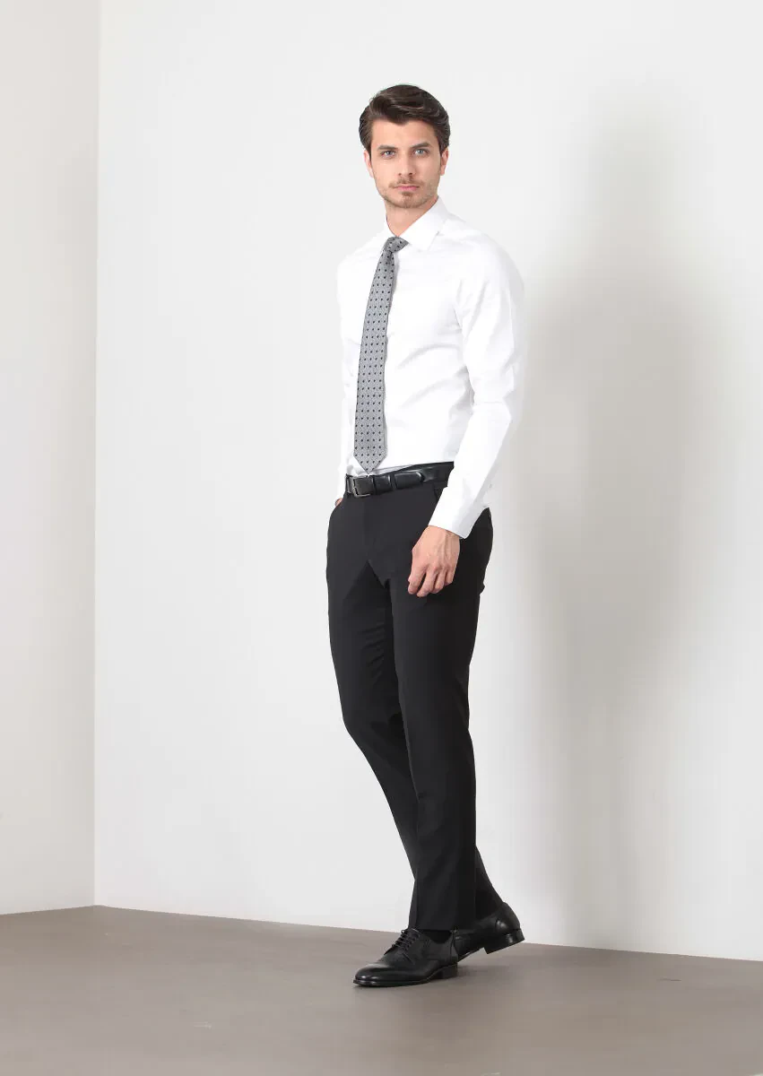 Black Material Modern Fit Classical Wool Blended Trousers - 1